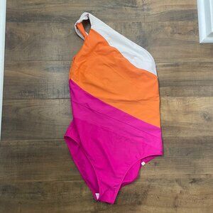 Summersalt Colorblock One Piece Swimsuit Pink Orange Cutout Asymmetrical Size 12